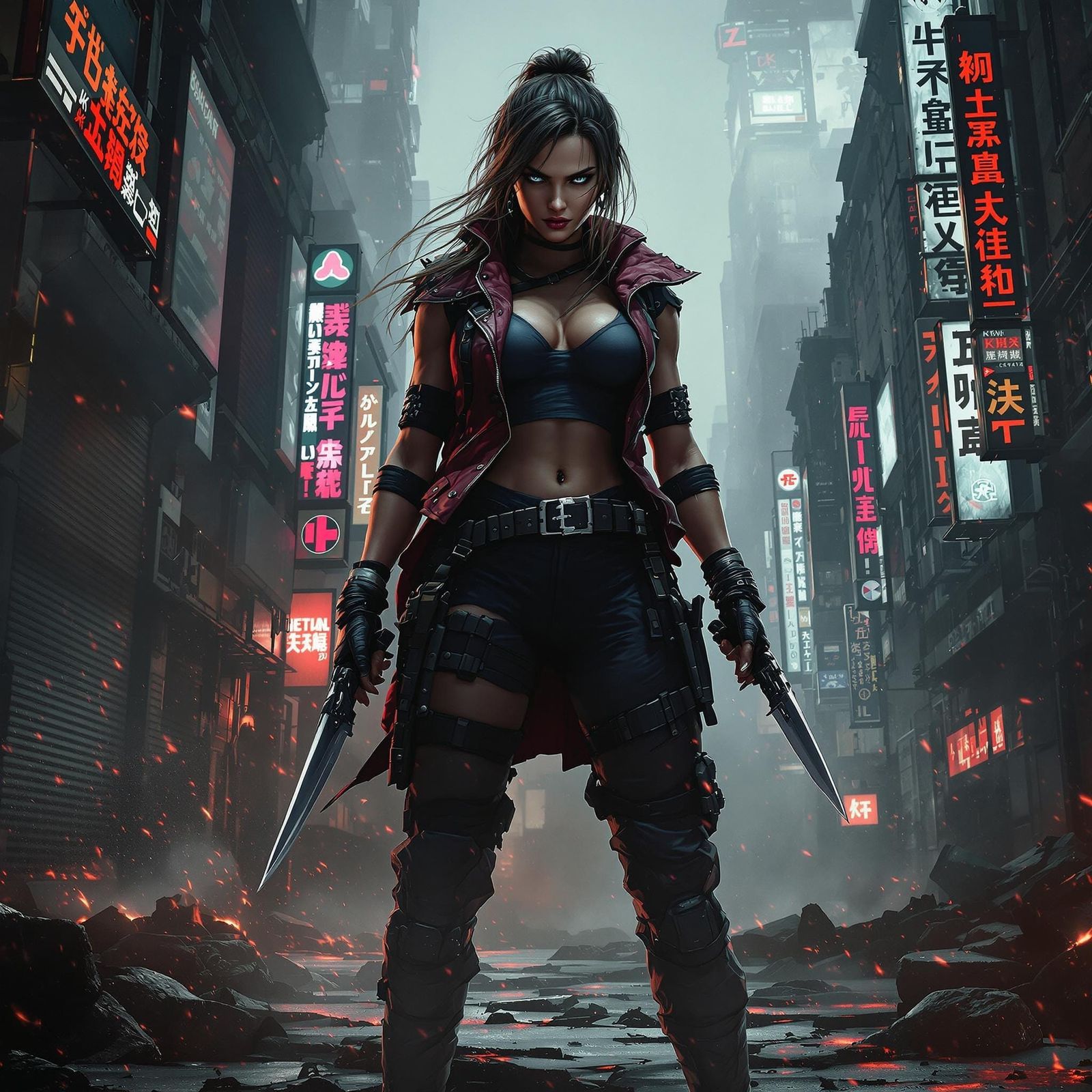 Fierce Female Warrior in Gritty Urban Dystopia