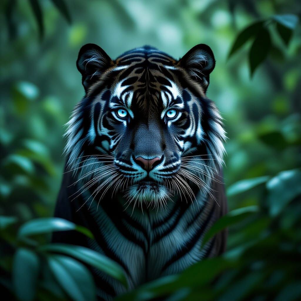 Rare Black Tiger with Piercing Blue Eyes