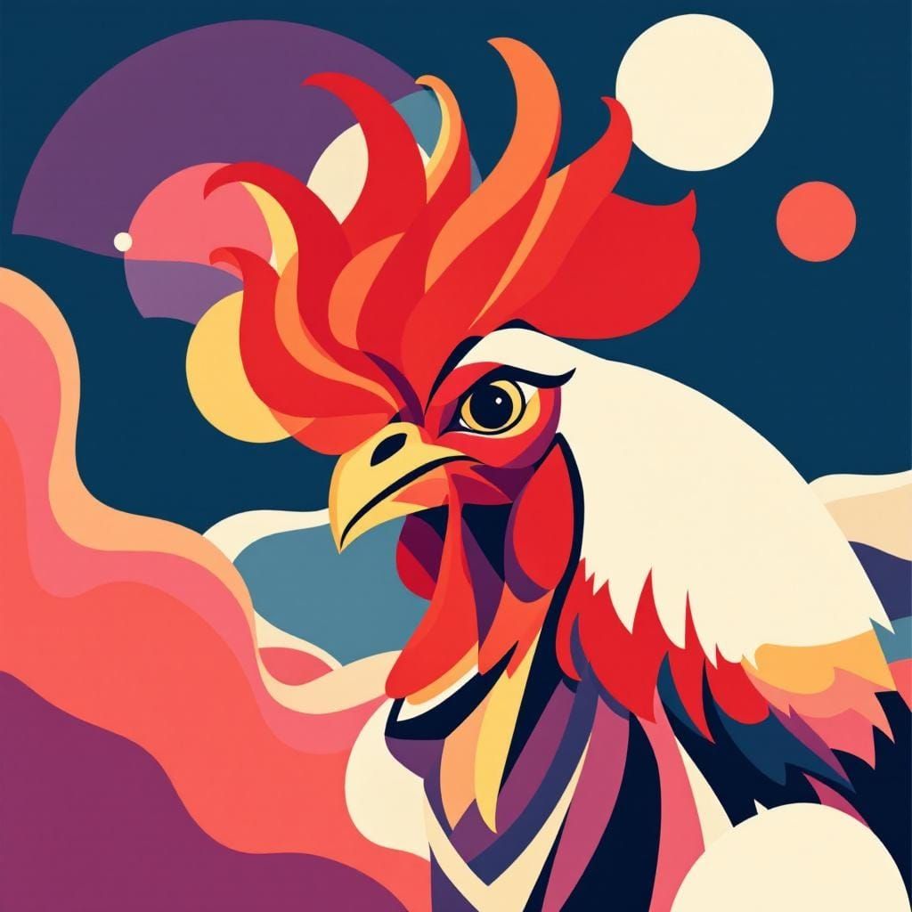 Geometric Rooster in Swiss Modernist Style