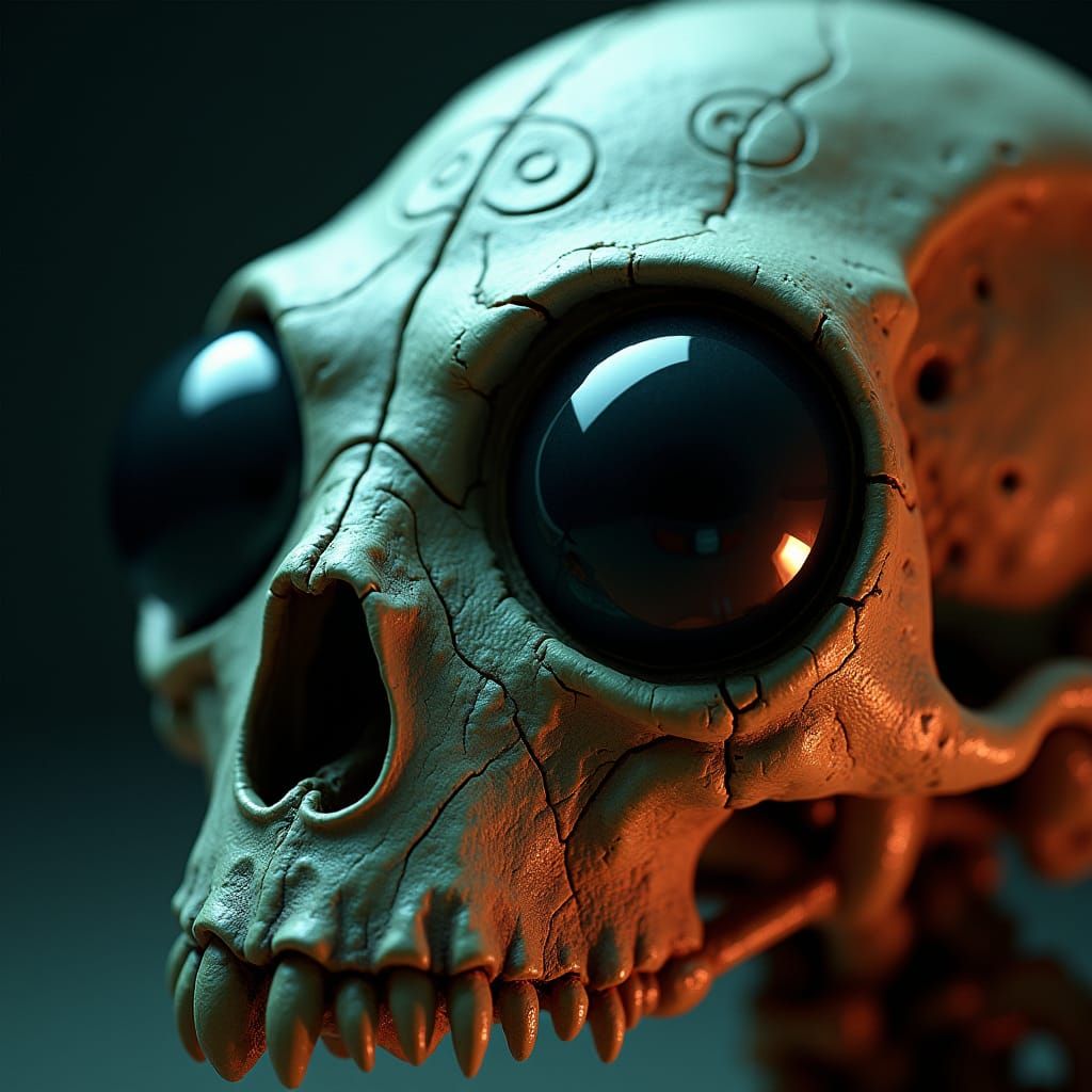 Extraterrestrial Skull with Six Eyes in Cinematic Style