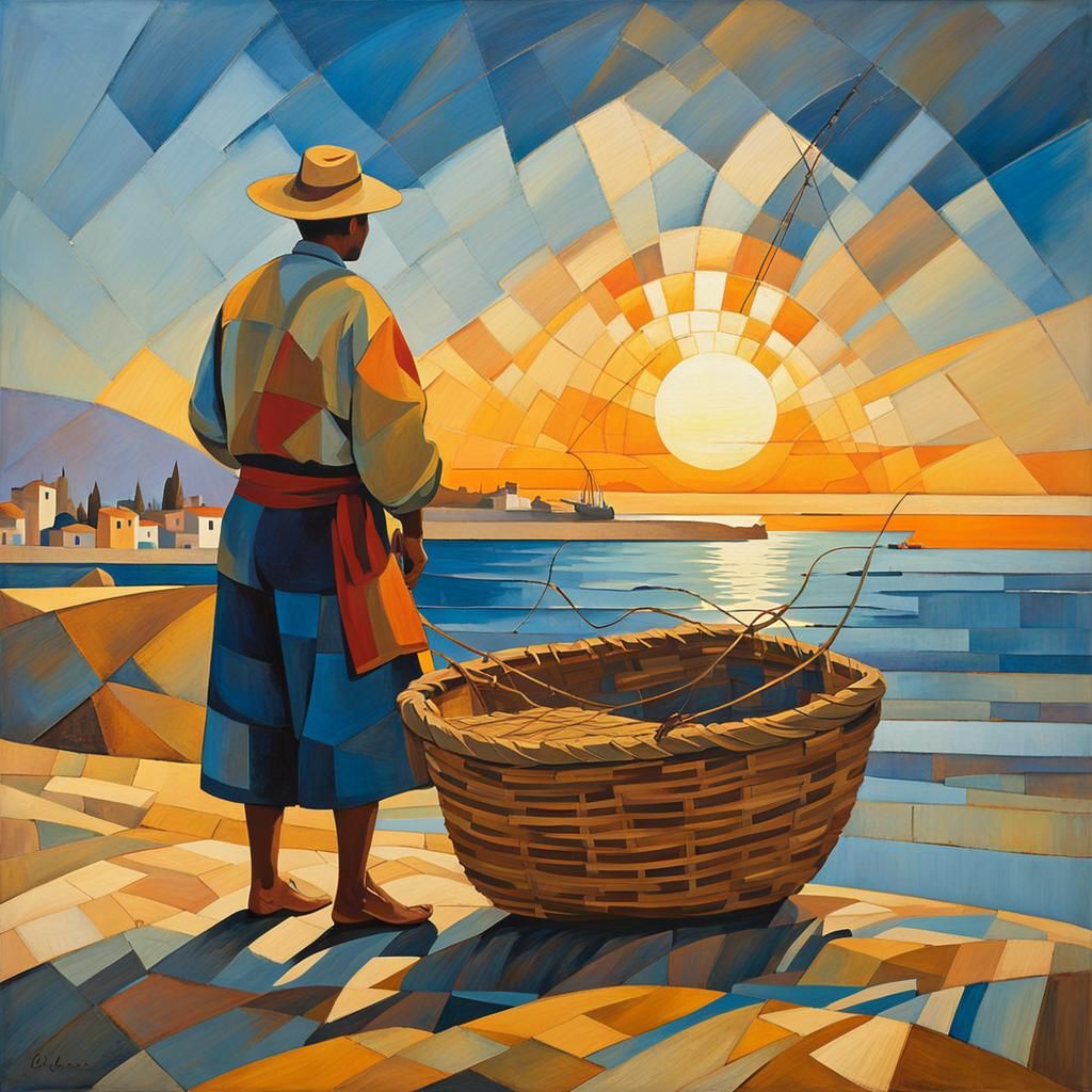 Valencia Sunset in Picasso's Blue Period Style