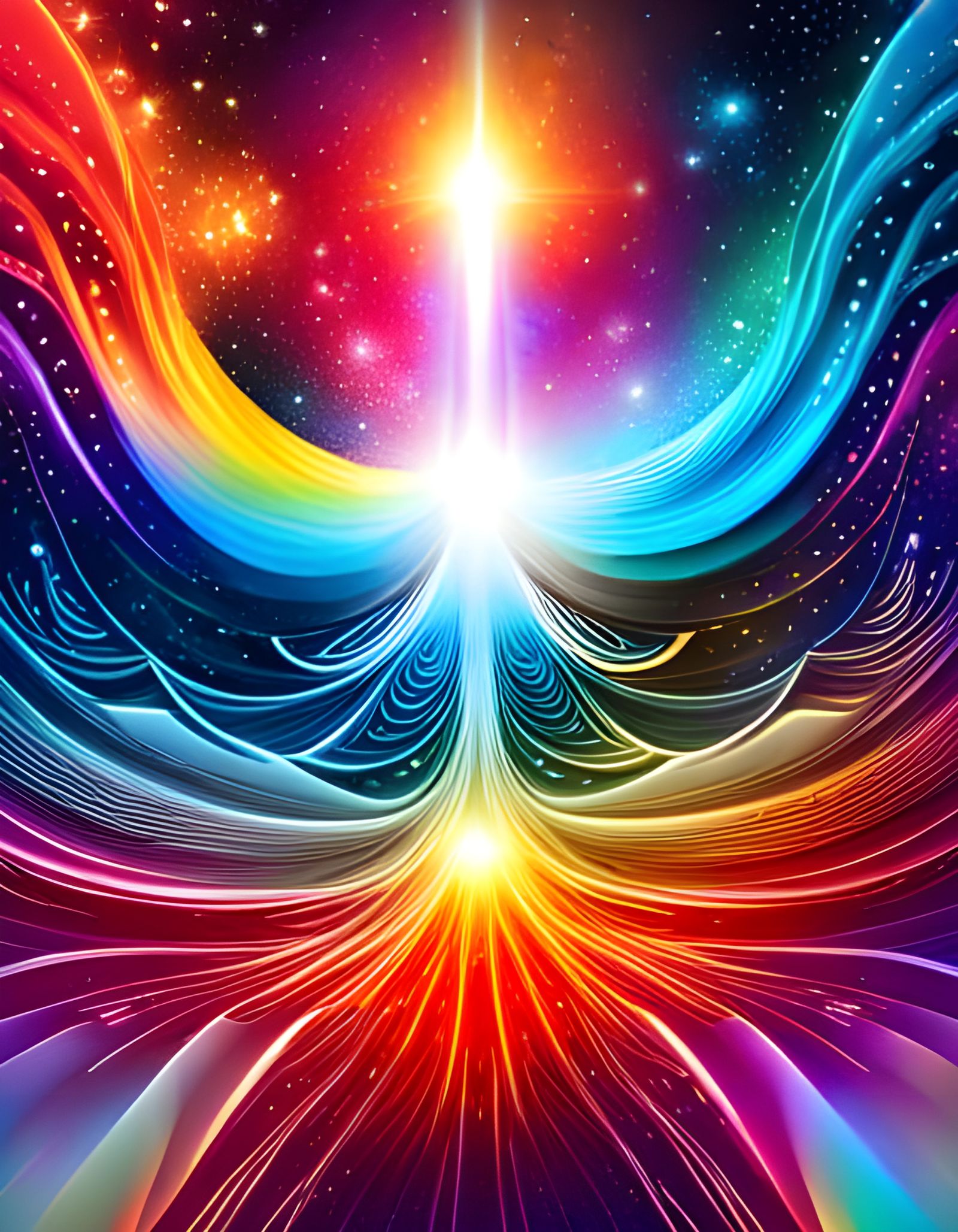 Holographic Cosmic Astral Illustration in Mixed Media