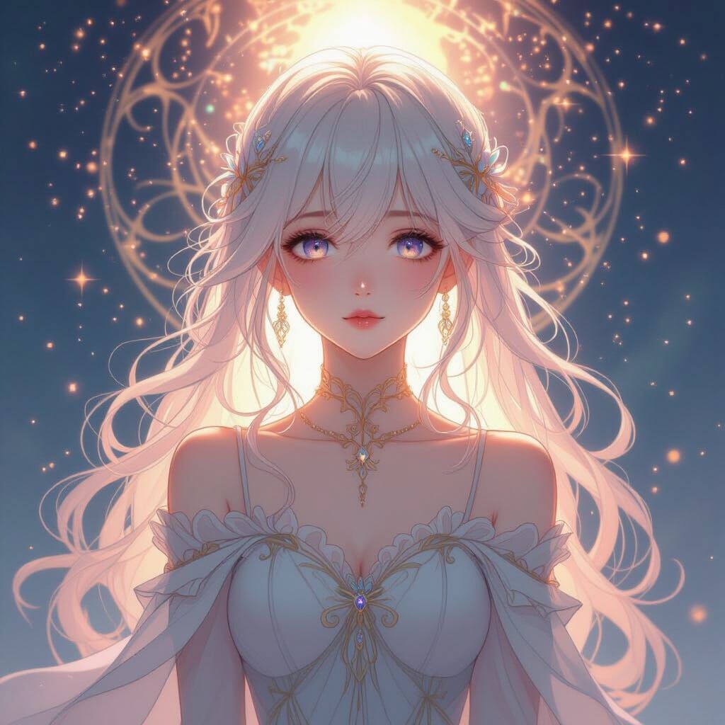 Ethereal Anime Angel in Cosmic Dreamscape