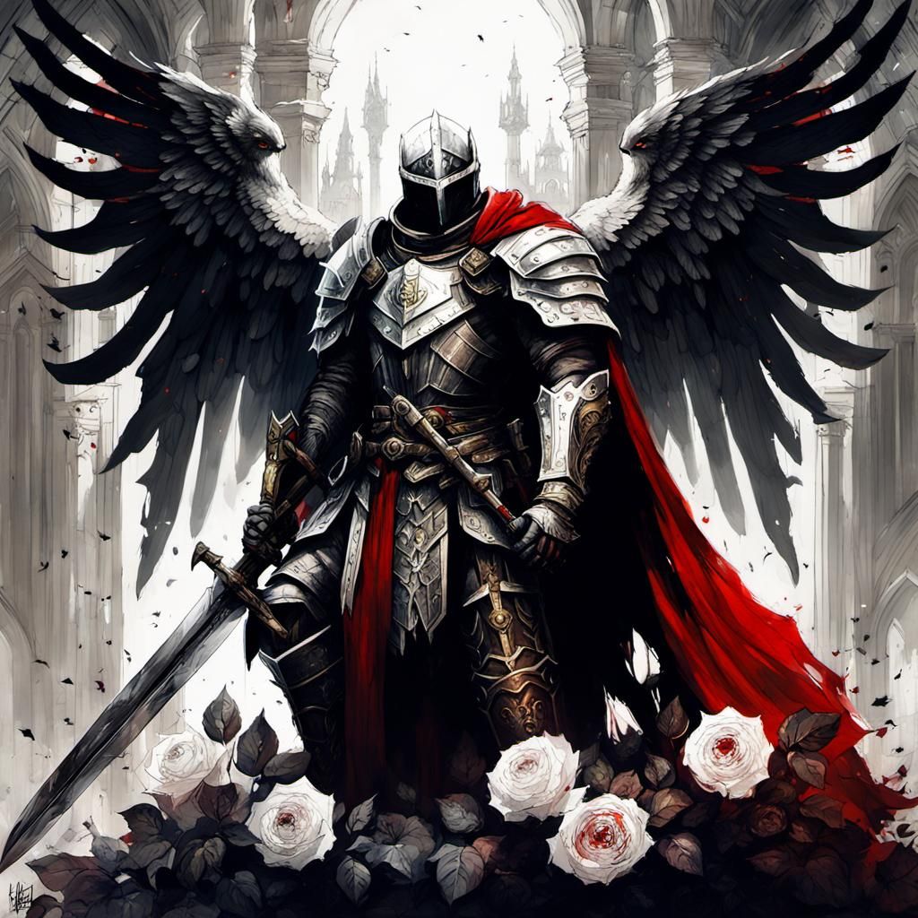 Gothic Angel Knight on Rose Throne