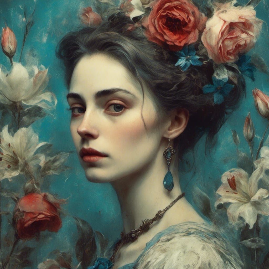 Floral Woman Portrait in Macabre Style