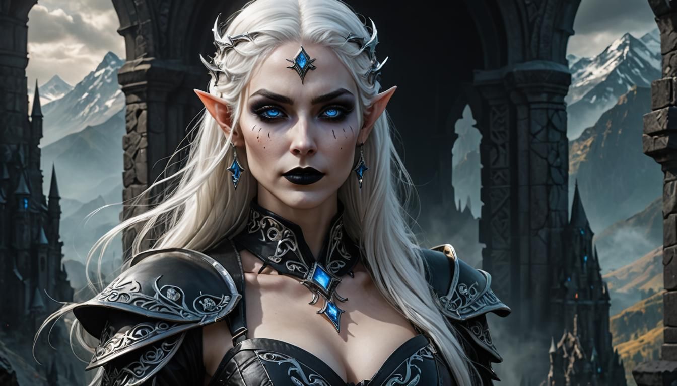 Half-Elf Sorceress on Eerie Mountain Altar