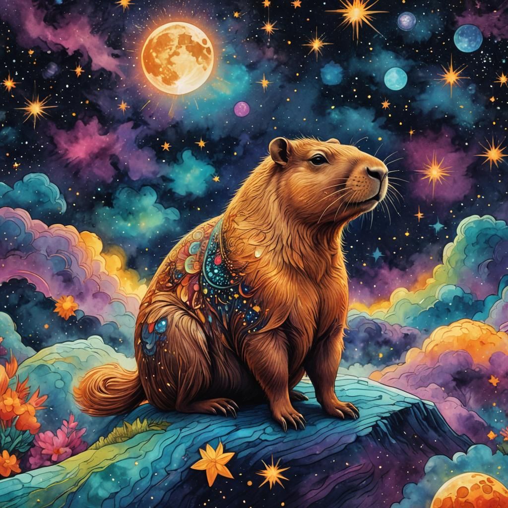 Capybara on the Moon in Astral Cosmic Style