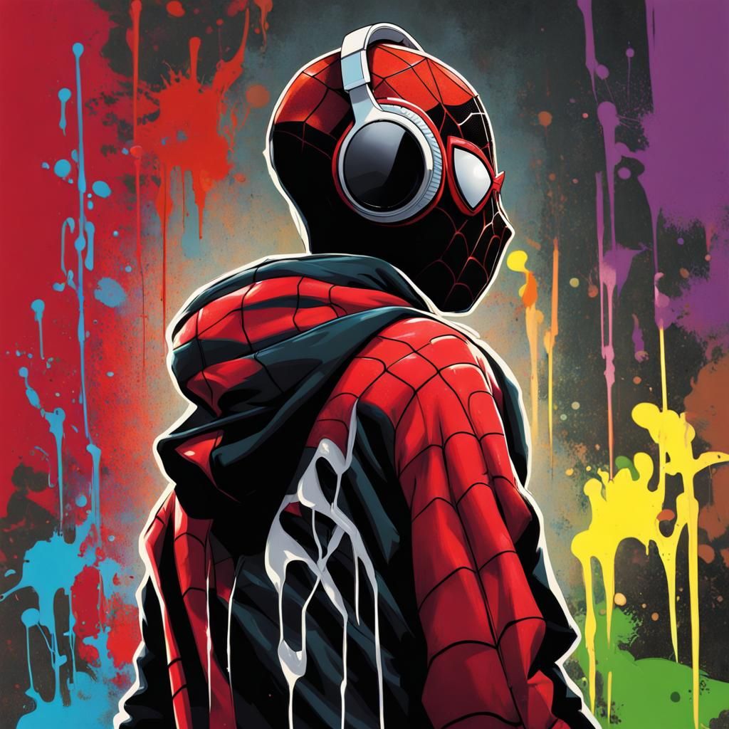 Miles Morales Spider-Man Graffiti Art with Headphones