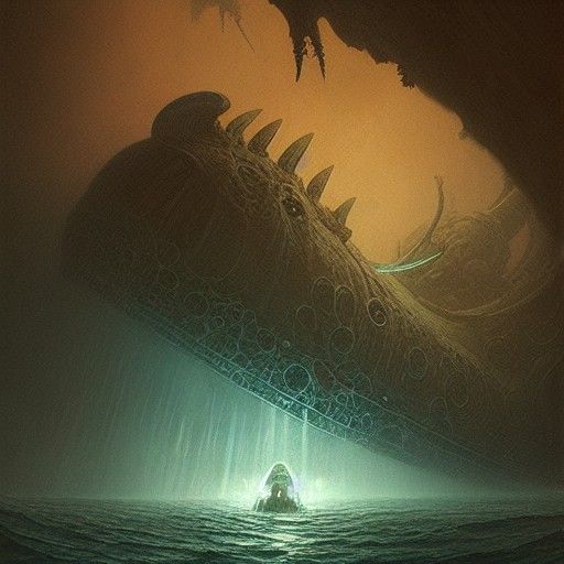 Horrific Sea Leviathan Emerges, Dark Fantasy Art