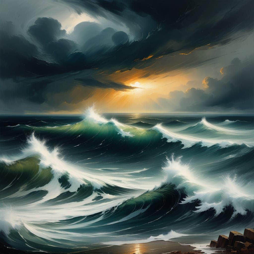 Stormy Sea Landscape in Turner Style