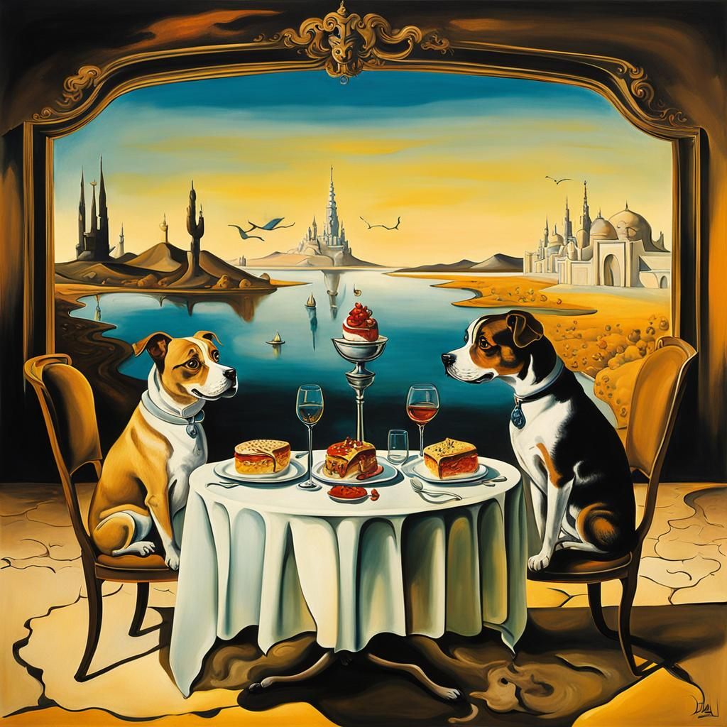 Dogs' Surreal Date, Salvador Dali Style