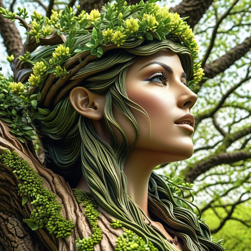 Isometric Tree Dryad Profile in Springtime
