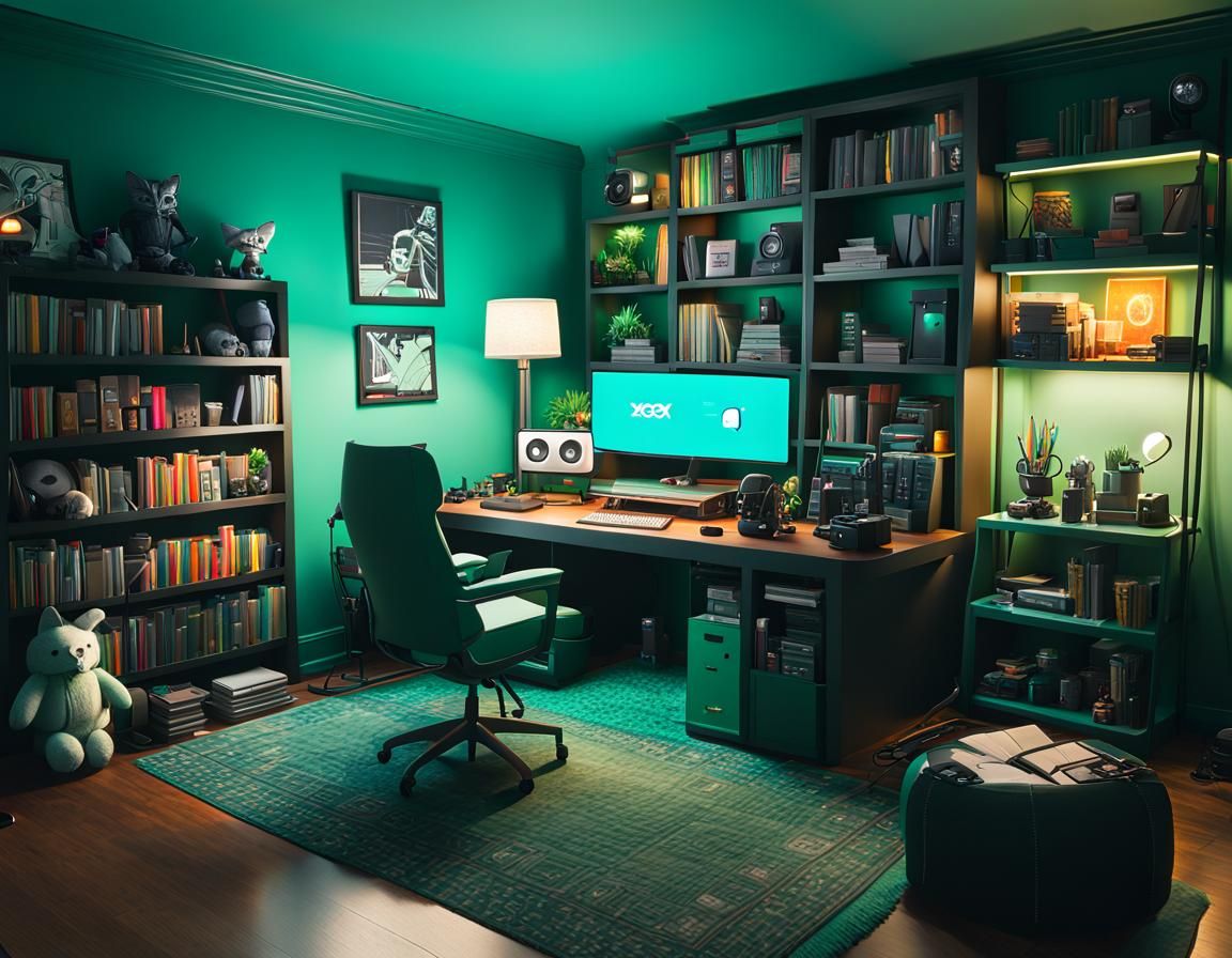 Cozy Illustrator's Studio with Gaming Collectibles