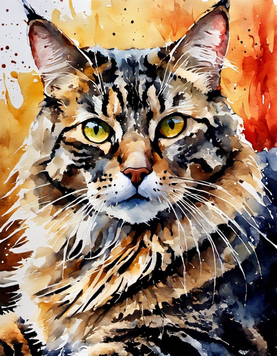 Whimsical Watercolor Tabby Cat Portrait