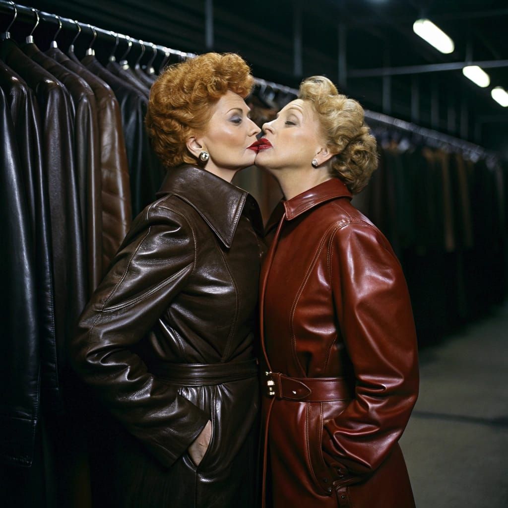 Modern Leather Goddesses Embrace in Luxury Fashion