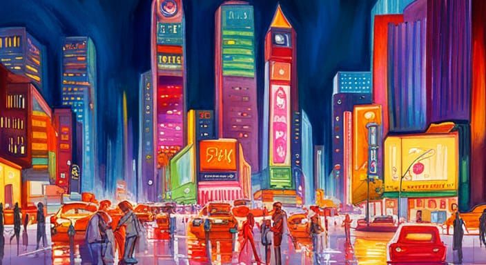 Vibrant Night Cityscape Watercolor Painting