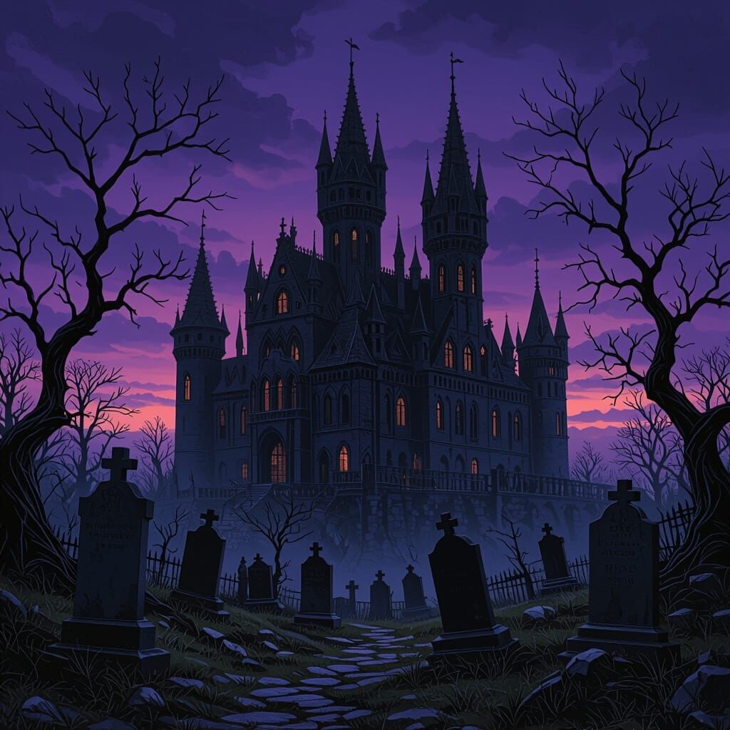 Gloomy Gothic Castle at Dusk in Beksiński Style