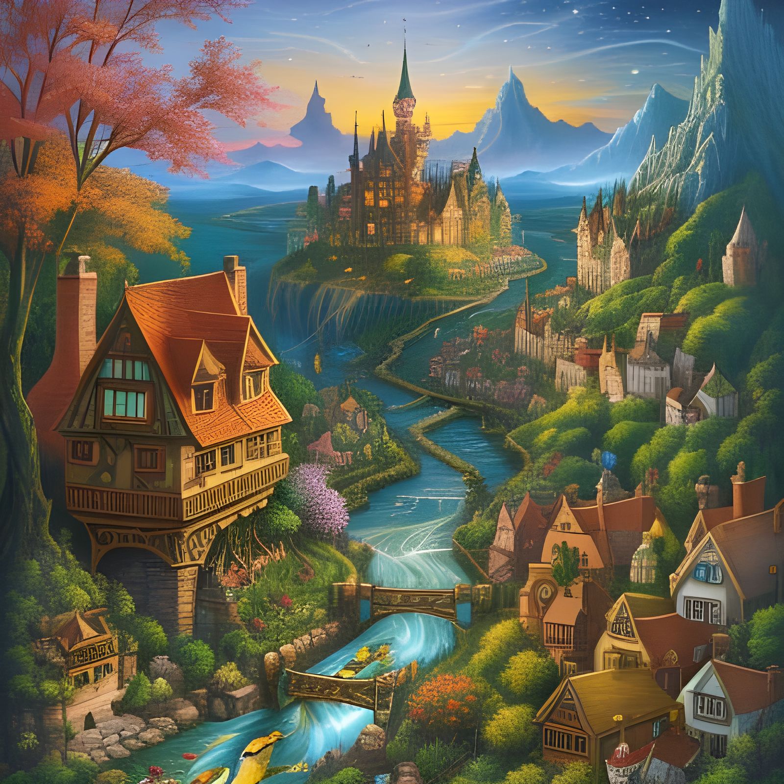Whimsical Fantasy Eco-Cityscape Illustration