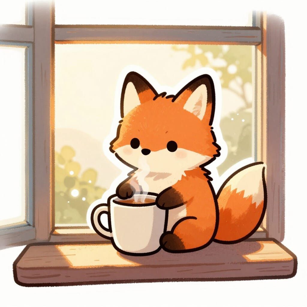 Cute Fox in a Mug: Cozy Sunlight Sticker Art