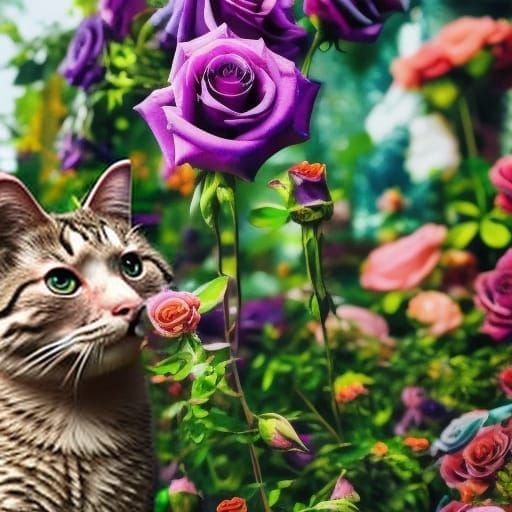 Tuxedo Cat in Soft Pink Roses