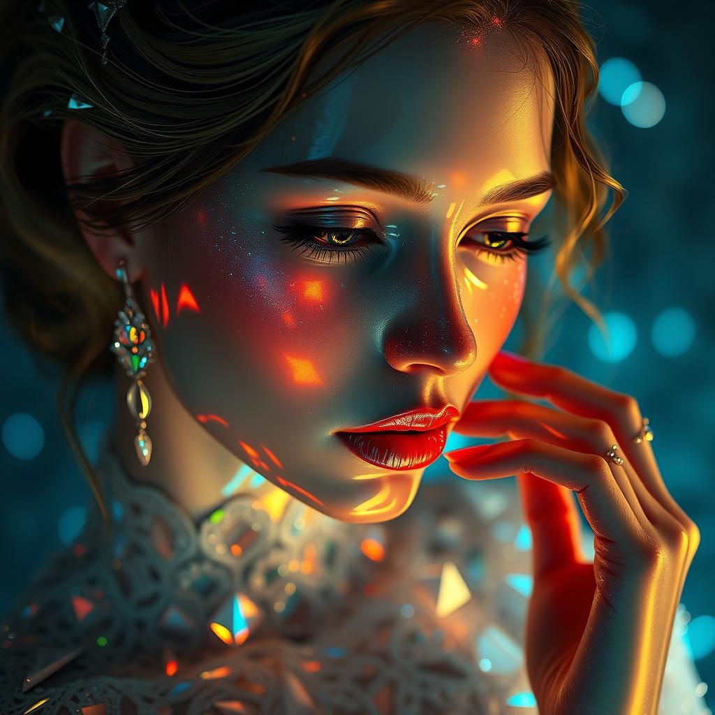 Crying Glass Woman Portrait in Art Nouveau Style