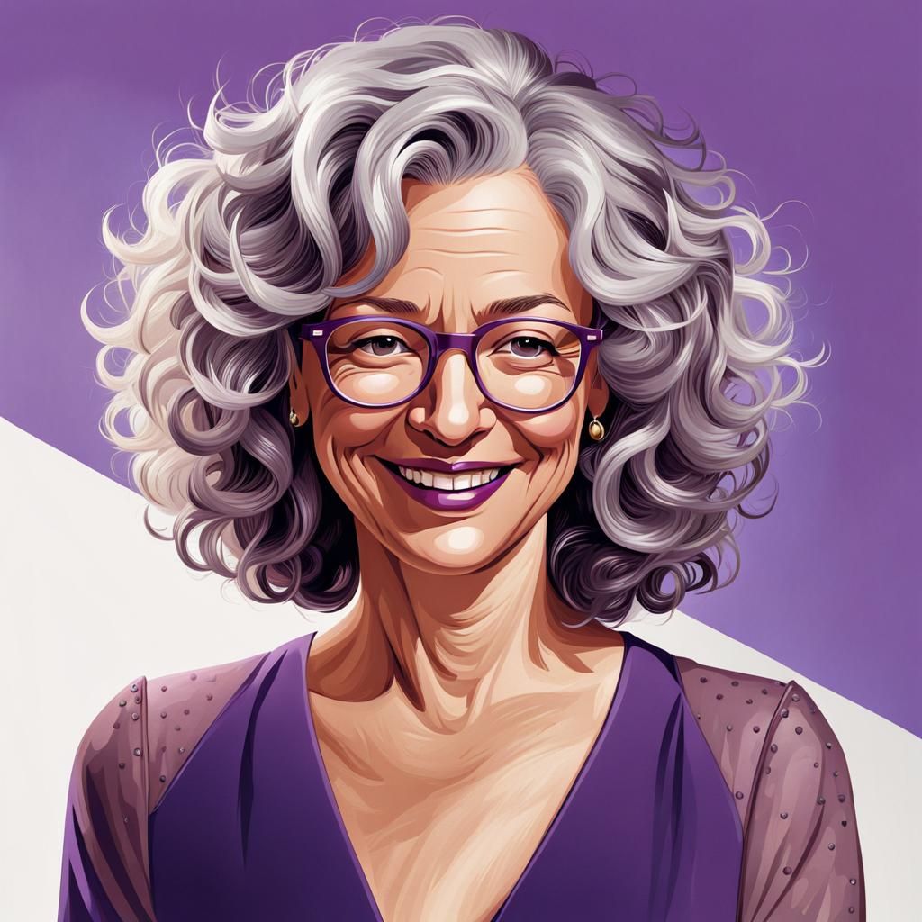 Kind Woman with Silver Hair, Flat Illustration