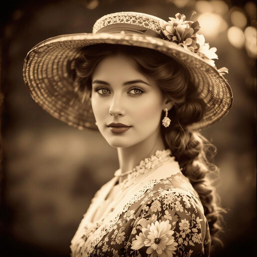 Vintage Edwardian Woman Portrait in Sepia Duotone