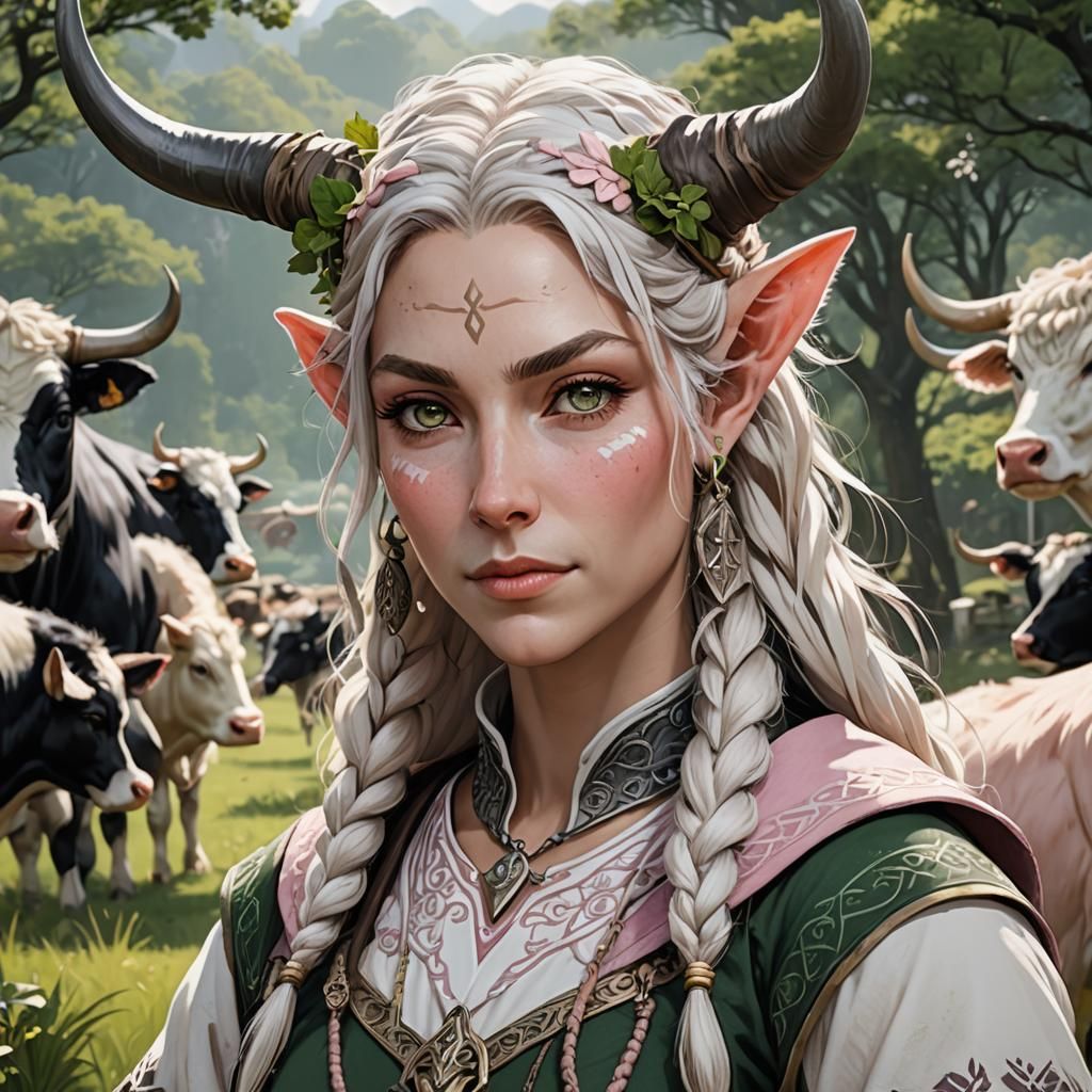 Anime Firbolg Priestess with Bovine Features