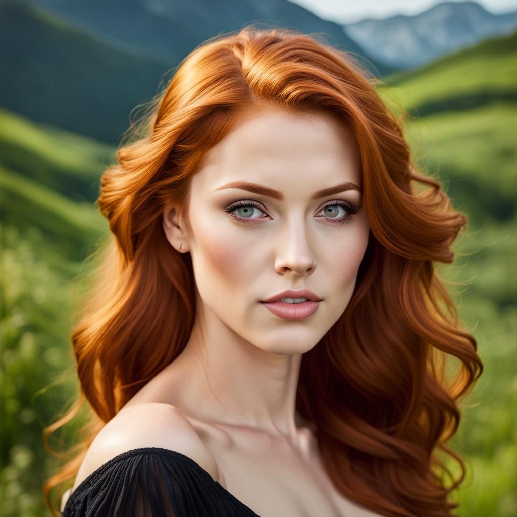 Sensual Redhead in Fairy Landscape: Photorealistic Portrait