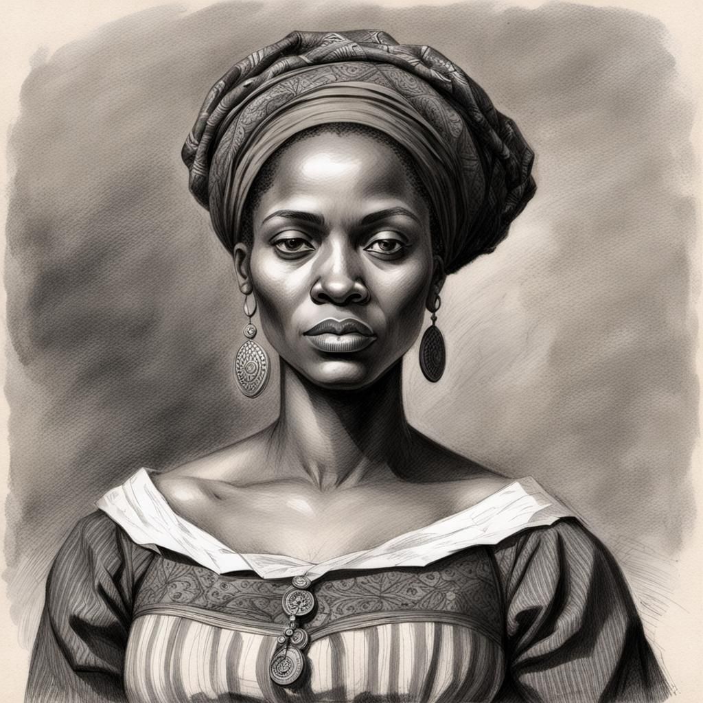 Pencil Sketch of Black Woman in Old-World Germany