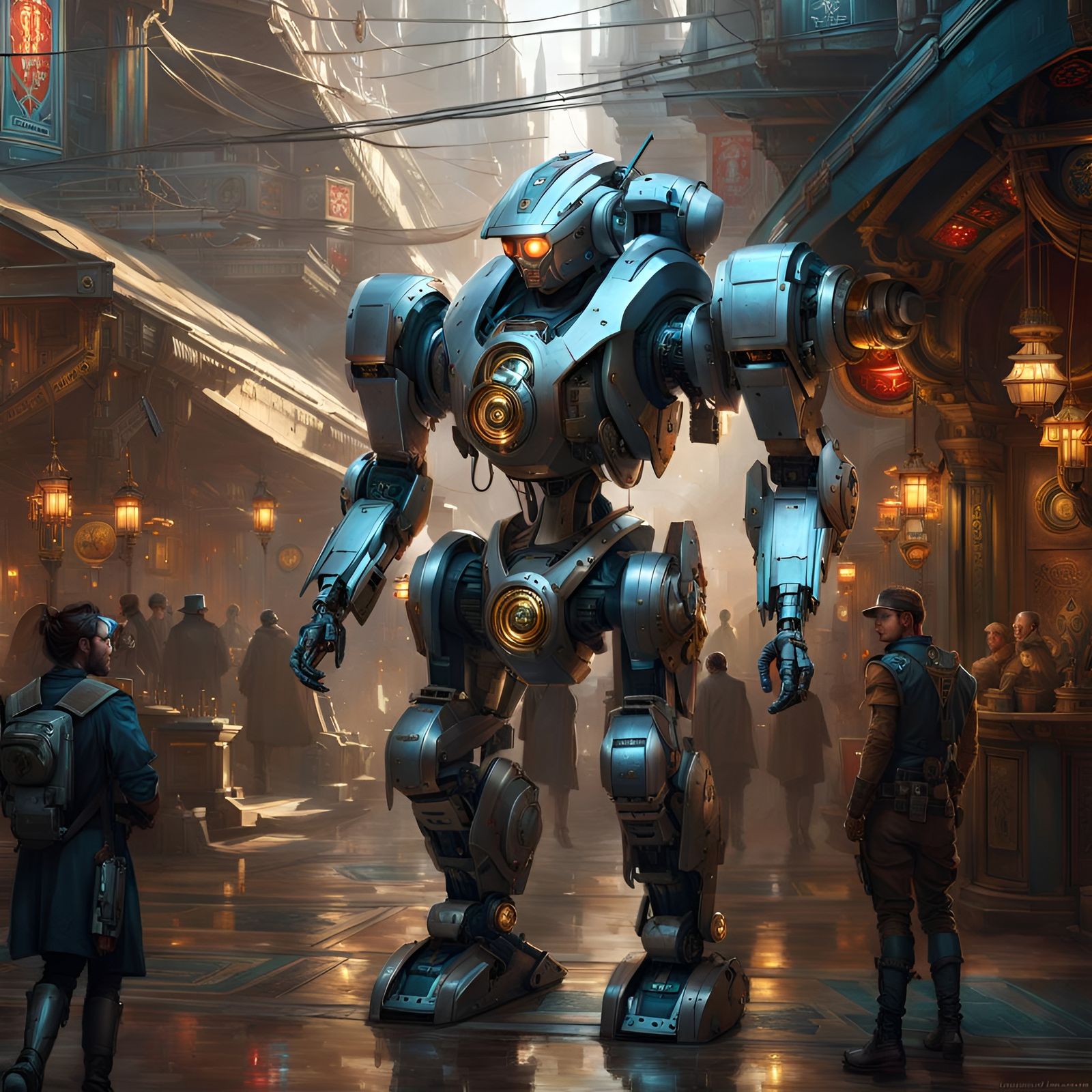 Cyberpunk Robot Warrior with Steampunk Enhancements