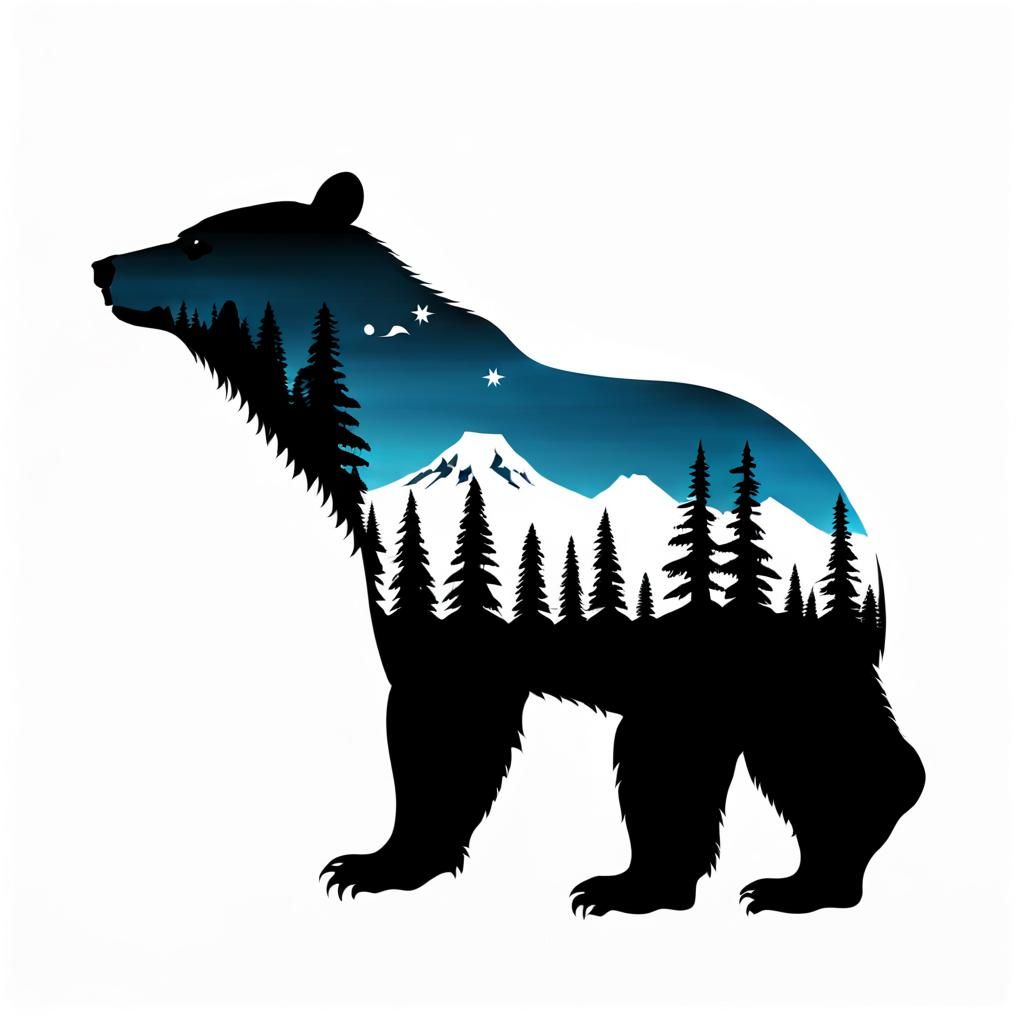 Zuni Bear Silhouette Clipart in Black and White