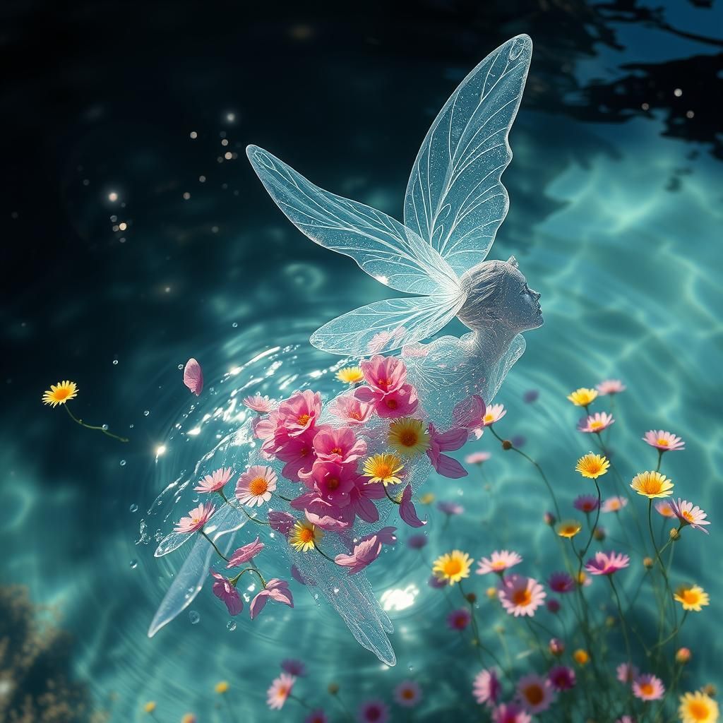 Ethereal Water Fairy Emerging from Sunlit Pool