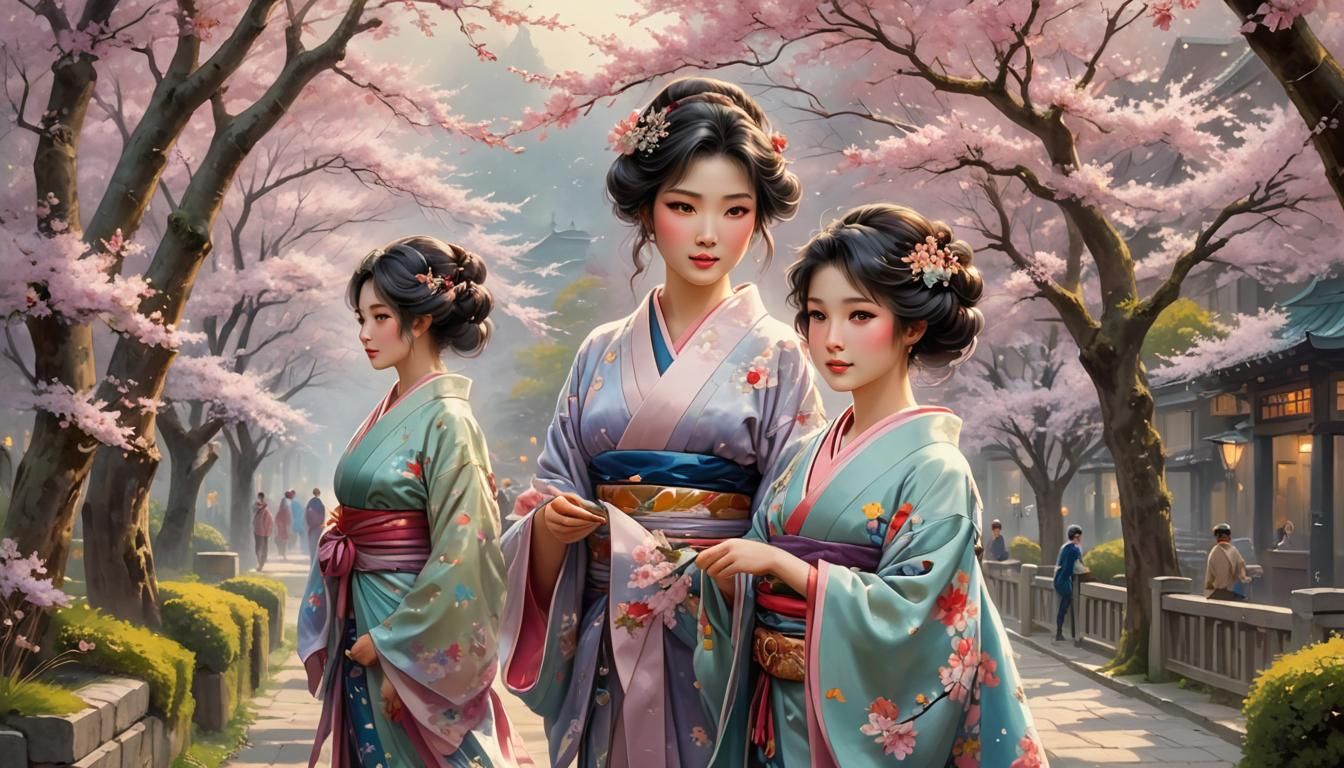 Japanese Maiden Goddess in Cherry Blossom Street