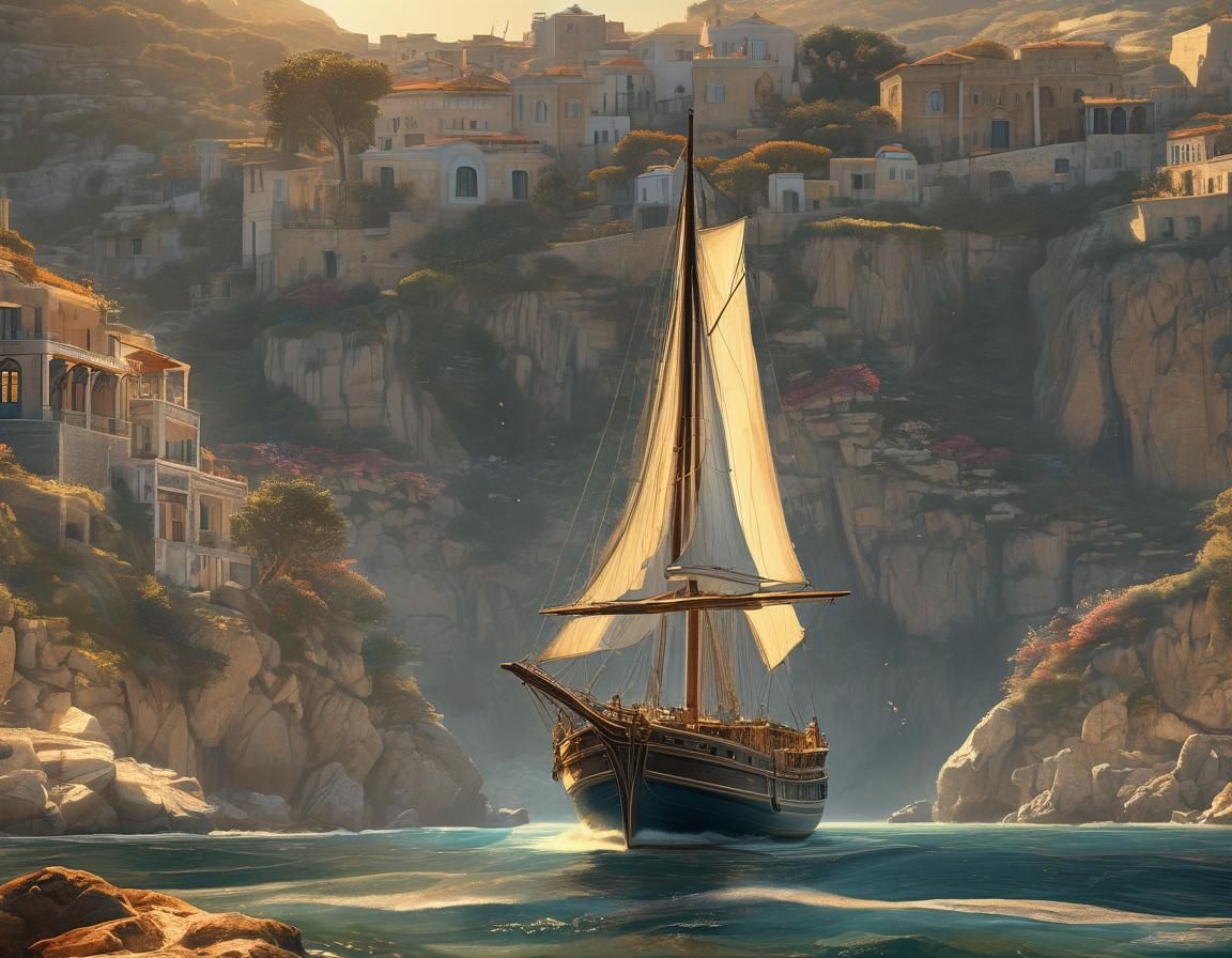 Aegean Sailboat: Art Nouveau Meets Hyperdetailed Fantasy