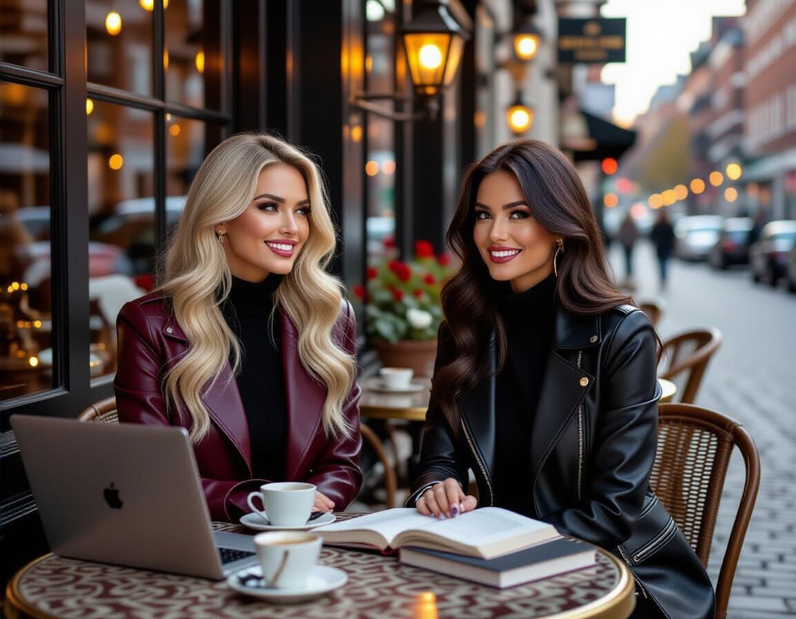 Glamorous Pinup Models Collaborate in Cozy Autumn Cafe