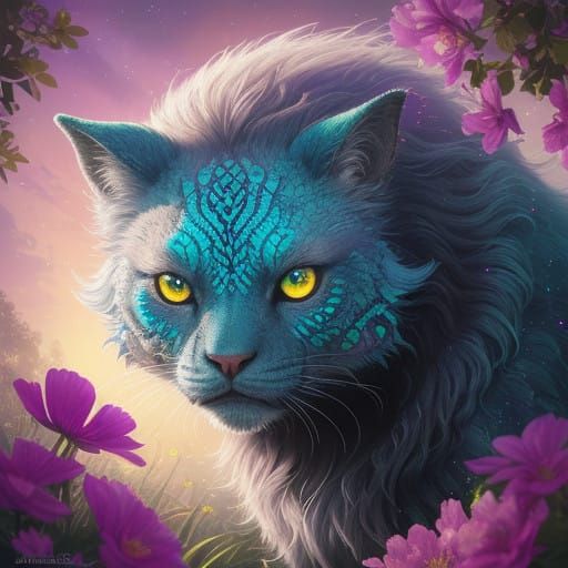 Majestic, Adorable Alien Critter Basks in Vibrant Floral Lan...