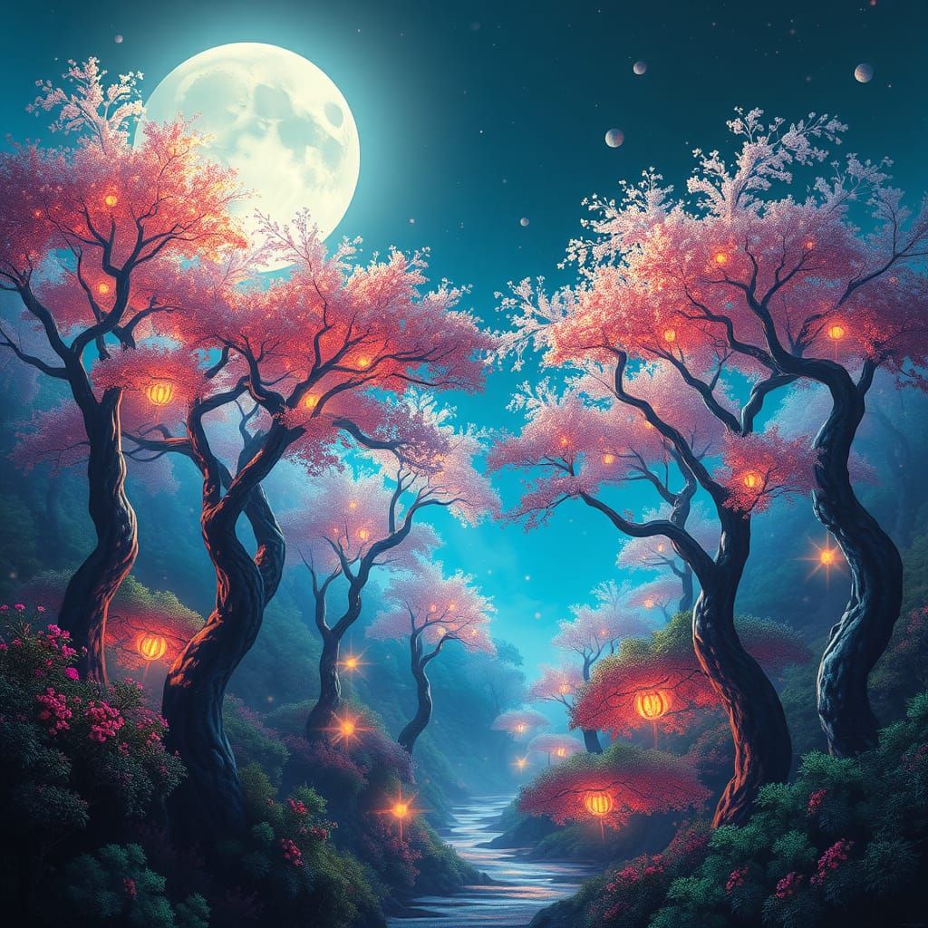 Mystical Fairy Forest in Parallel Dimension as Impasto Paint...