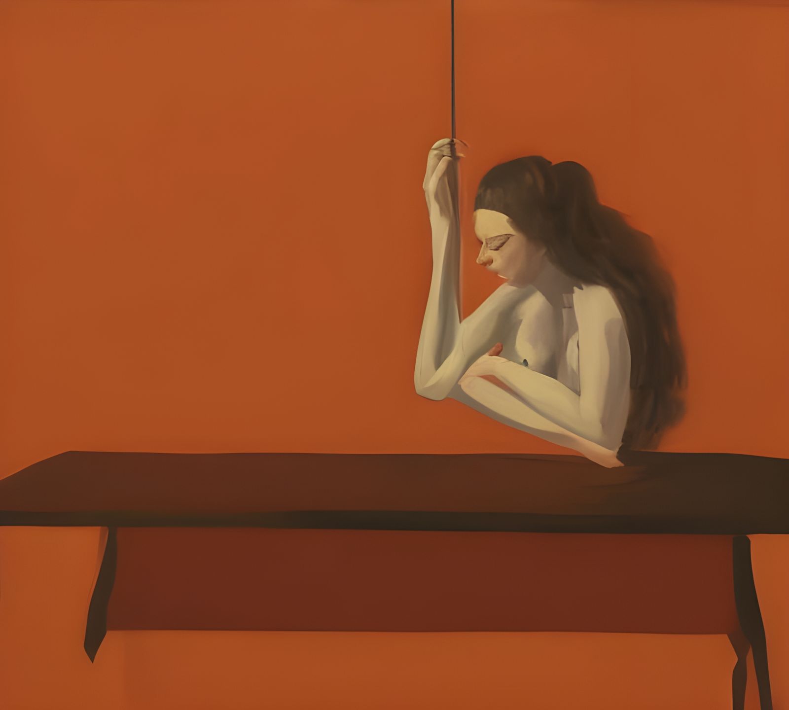 Woman Seated at Table in Profile: 3D Render