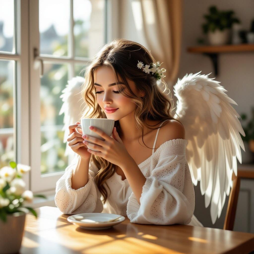 Angel Drinking Coffee: A Morning Blessing