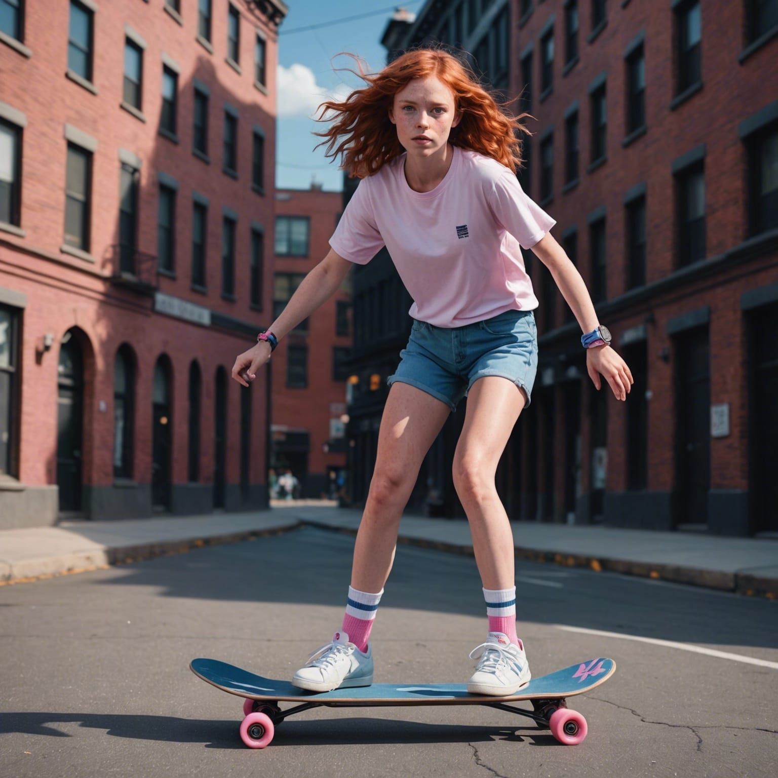 Woman Skateboarding in Detailed Fantasy Art Style
