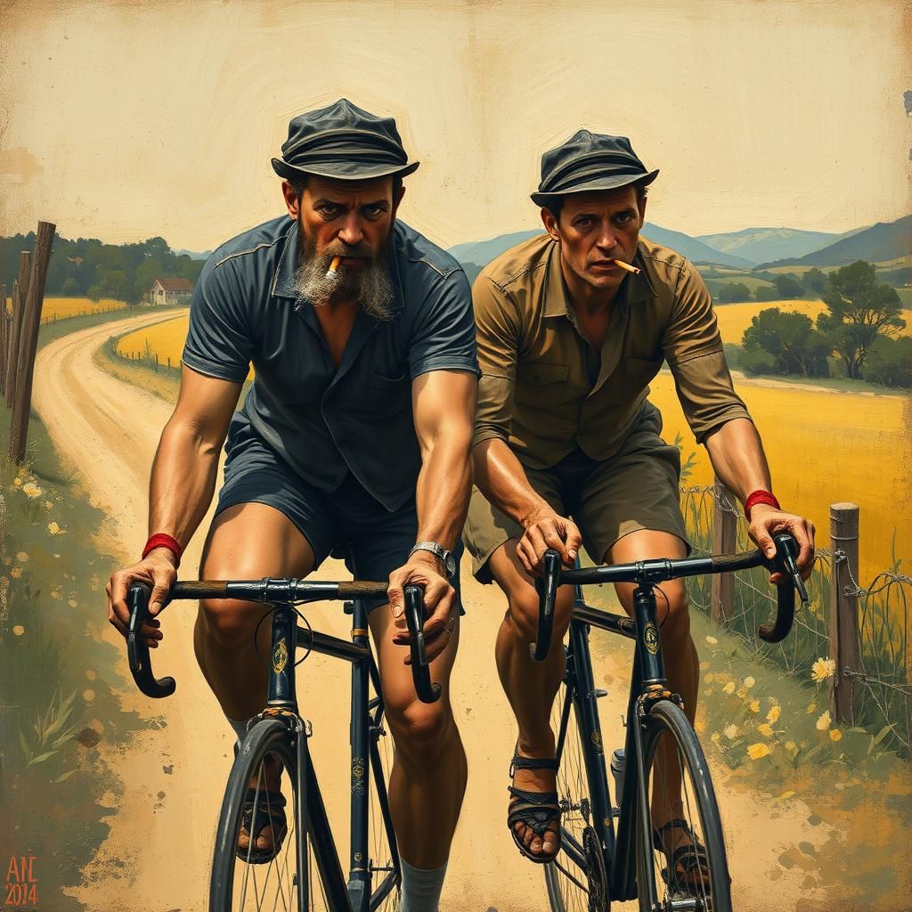 Cyclists Smoking at the Tour de France, Expressionist Style