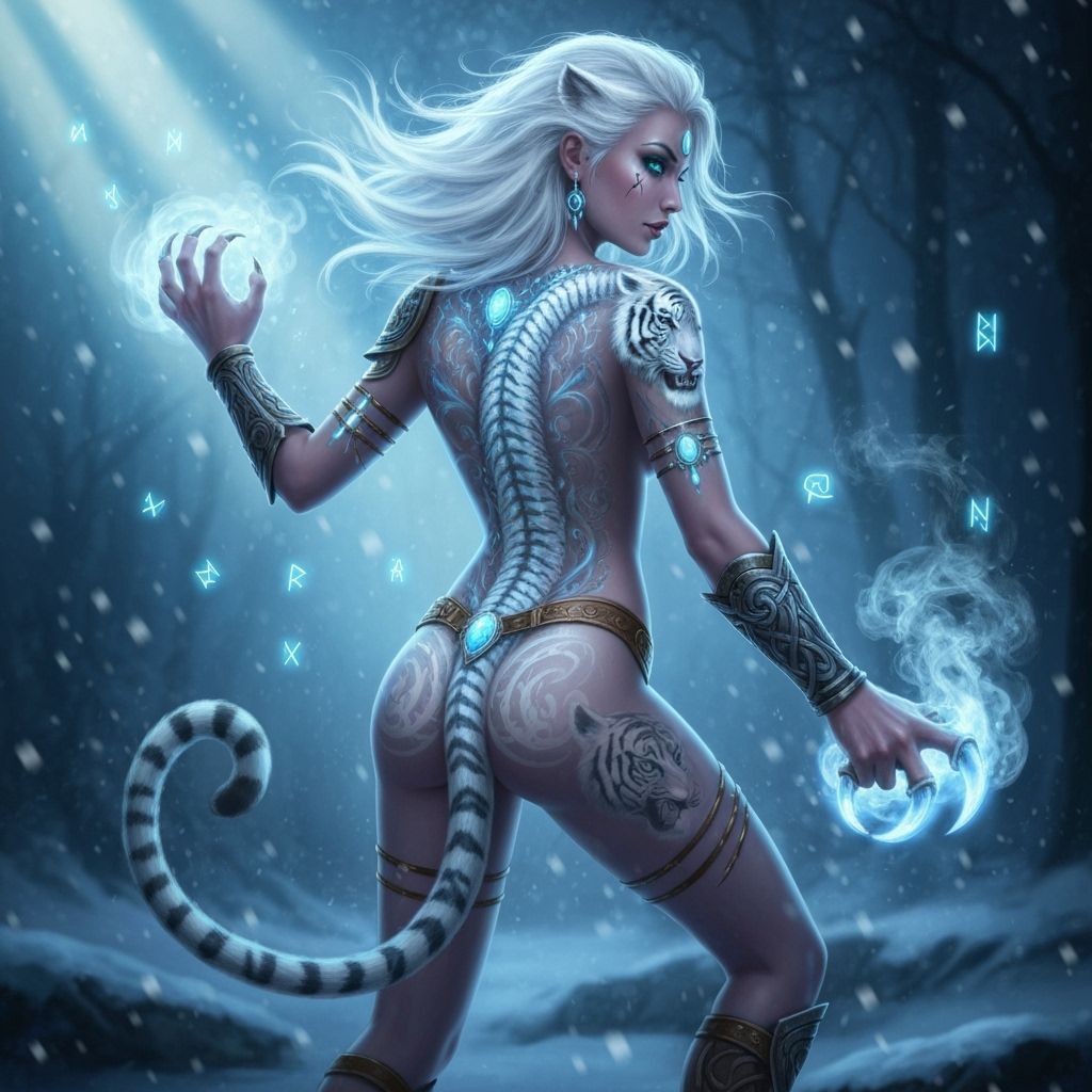 White Tiger Princess Warrior in Epic Battle Stance