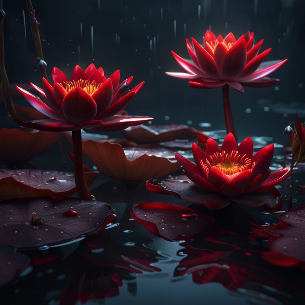 Beautiful Red Water Lily: Detailed Matte Painting