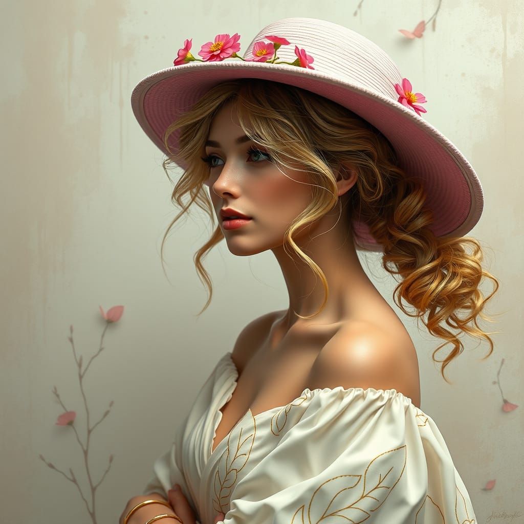 Elegant Woman with Flowers in Artgerm Style