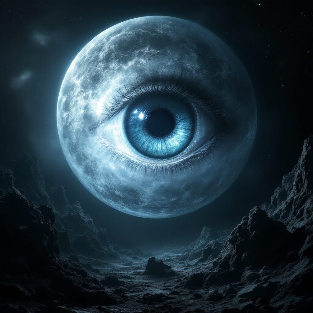 Surreal Moon Eye: Hyperrealistic Concept Art