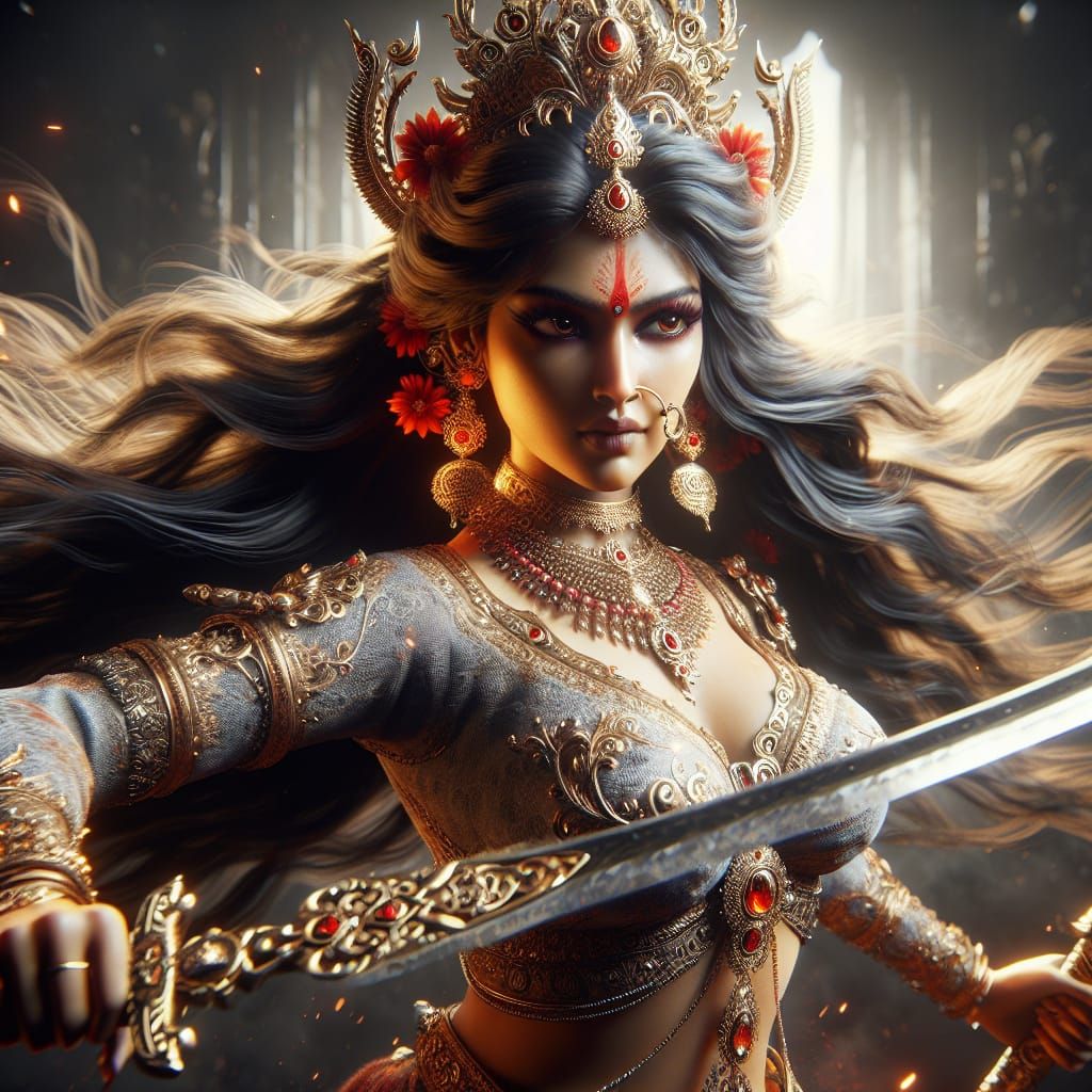 Kali Queen of Swords in 3D Game Cinematic Style