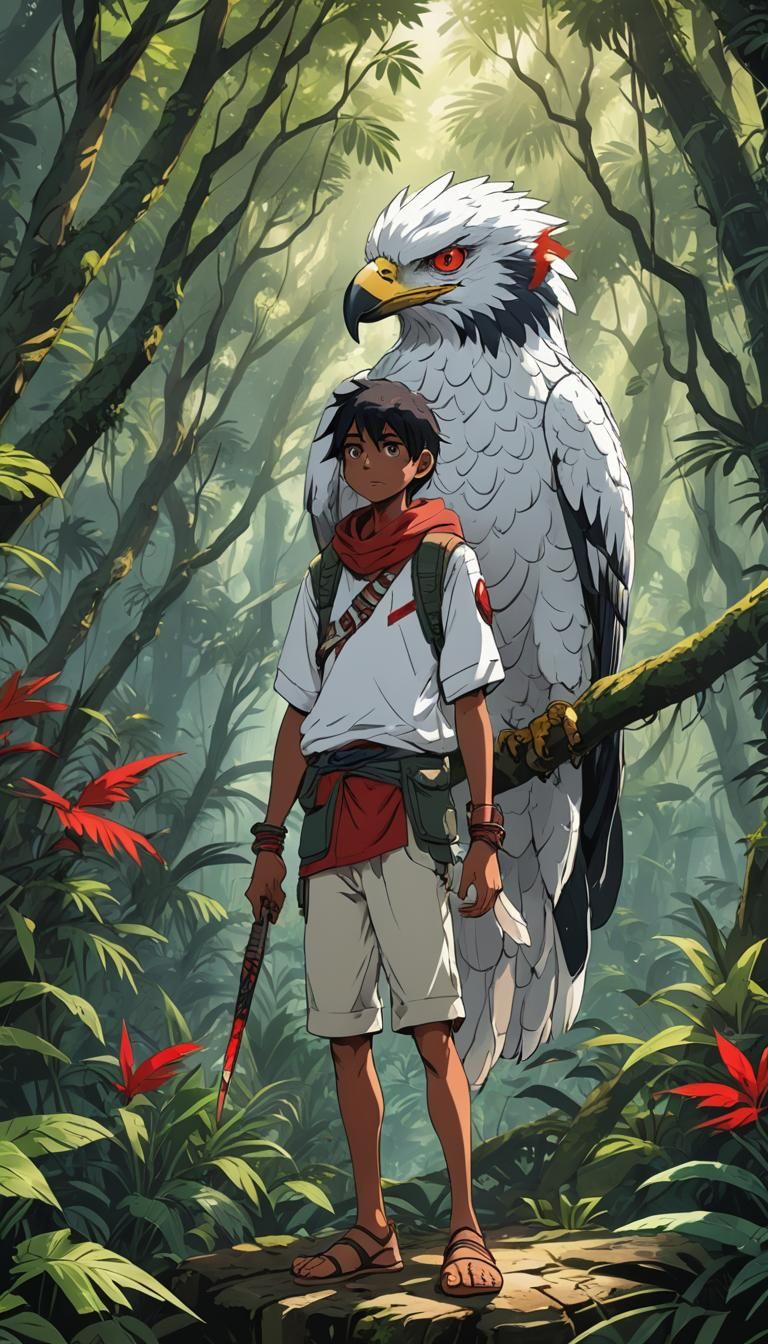 Jungle Boy and Hawk in Anime Style