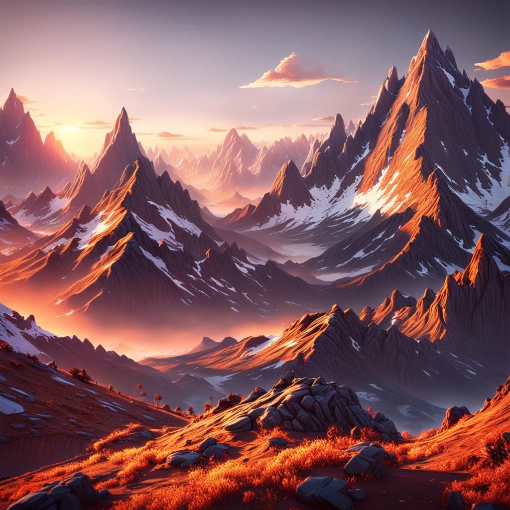 Sunrise Over Mountains: Fantasy Concept Art