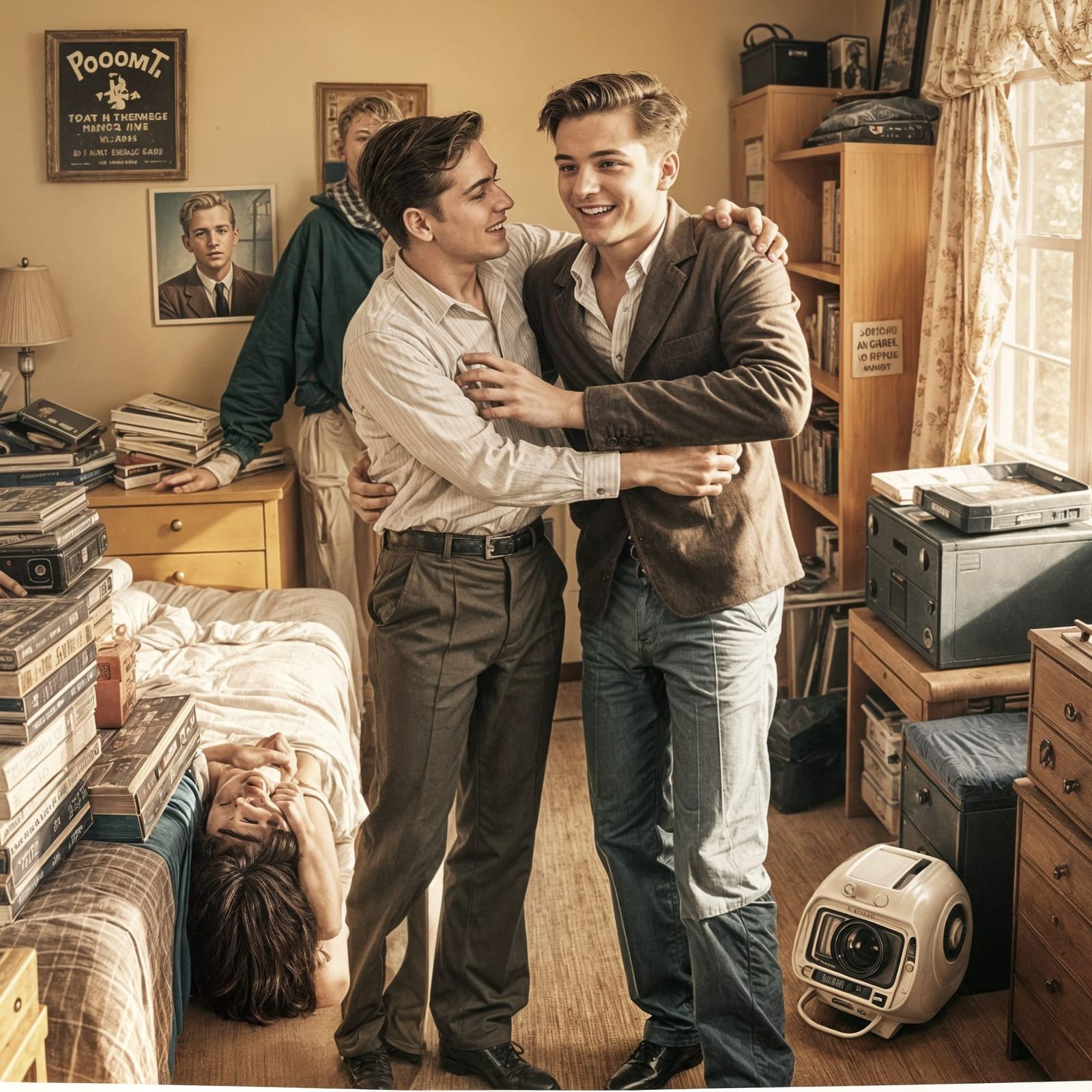 Handsome Young Men in 1950s Dorm Room